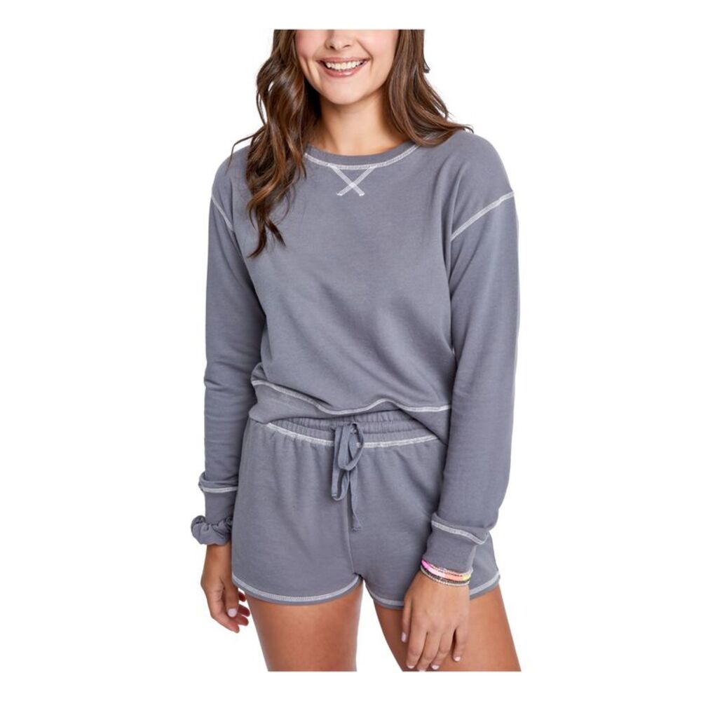 SUNDOWN BY SPLENDID Womens Top Gray Ribbed Cuffed Sleeve Crew Neck Juniors L